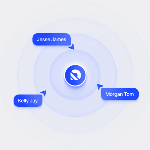 Illustration showing team members connected in real time.