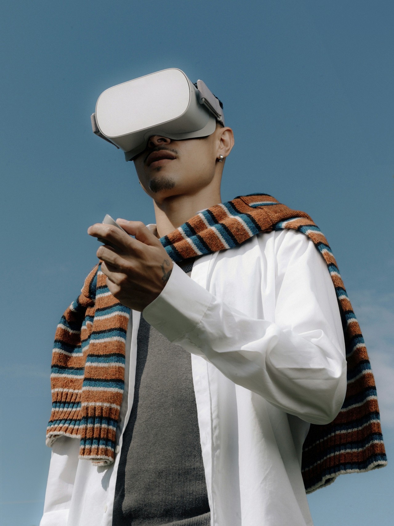 A man using an Apple VR headset.