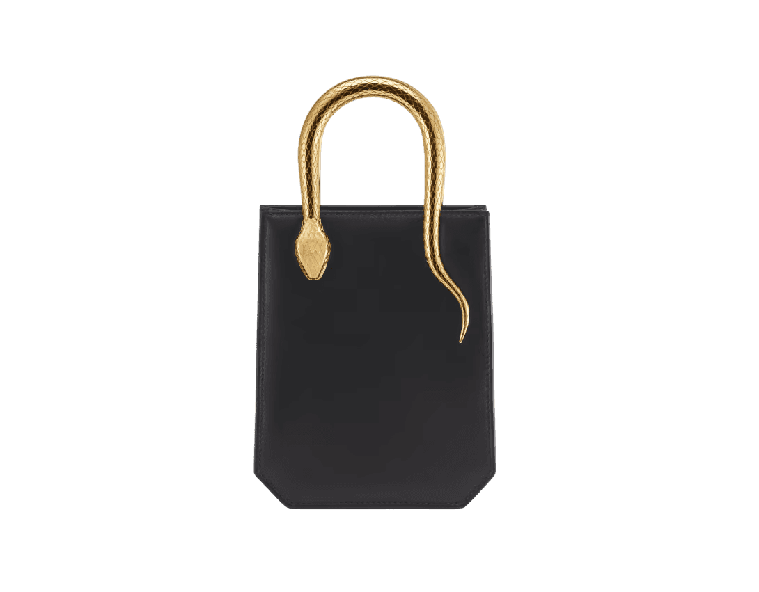 Serpenti Handle Black Leather Tote Preview 1