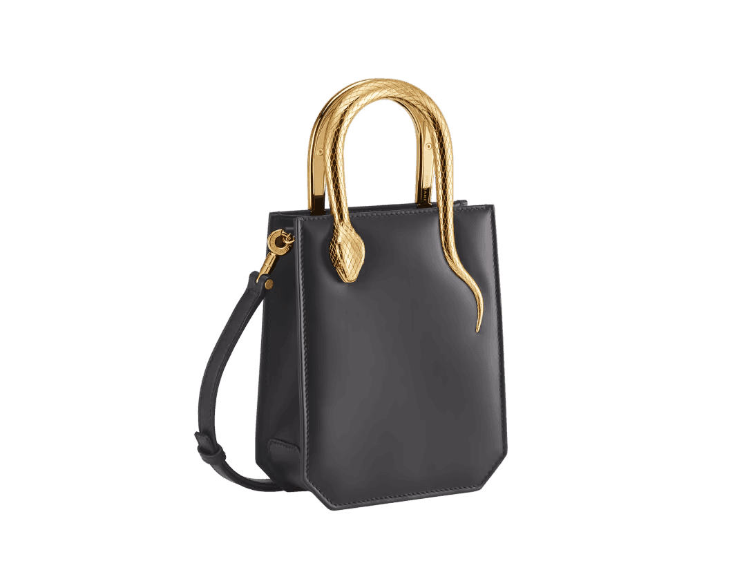 Serpenti Handle Black Leather Tote Preview 2