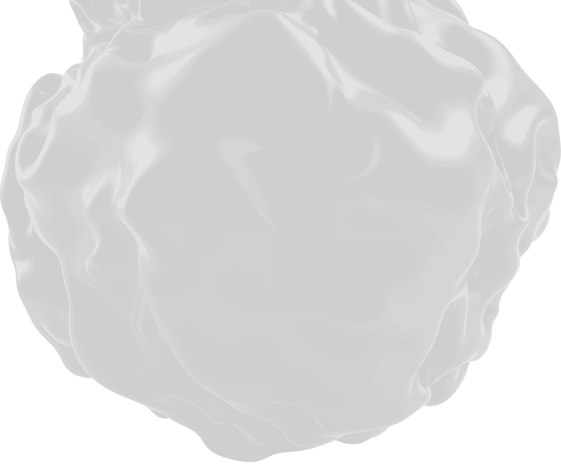 Glossy light gray crumpled sphere.