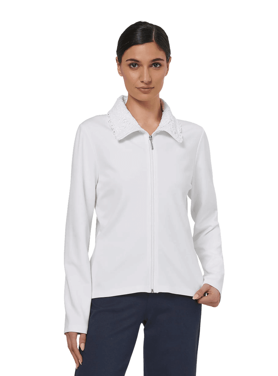 Lounge jacket with lace collar