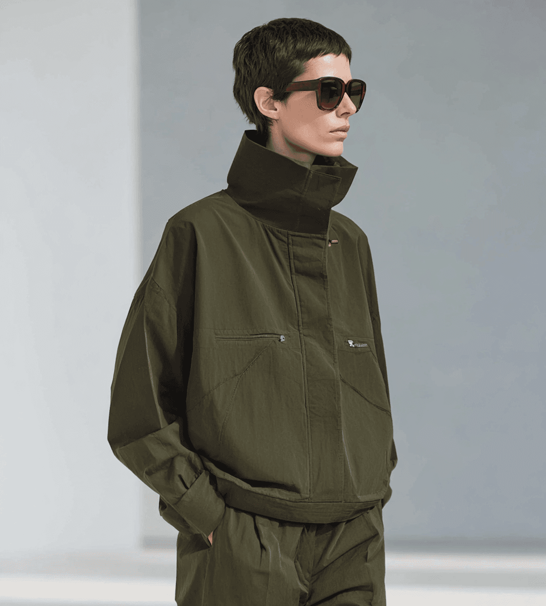 Woman in dark greenish dress