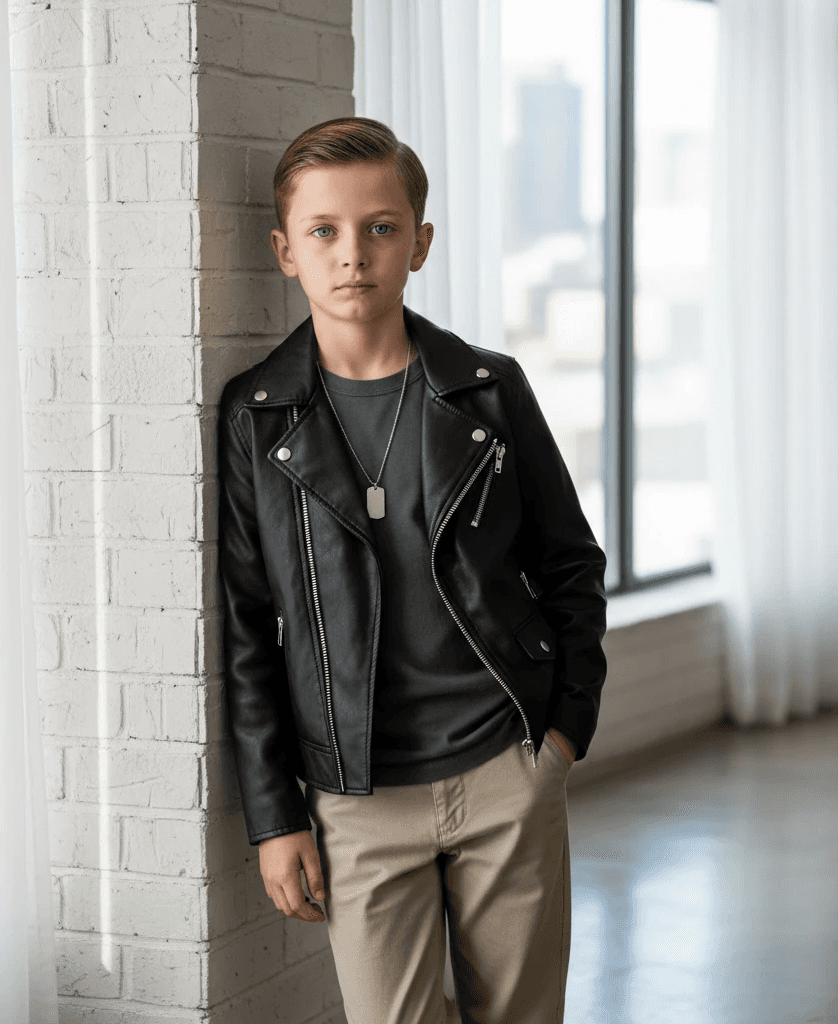 Smart kid in black jacket