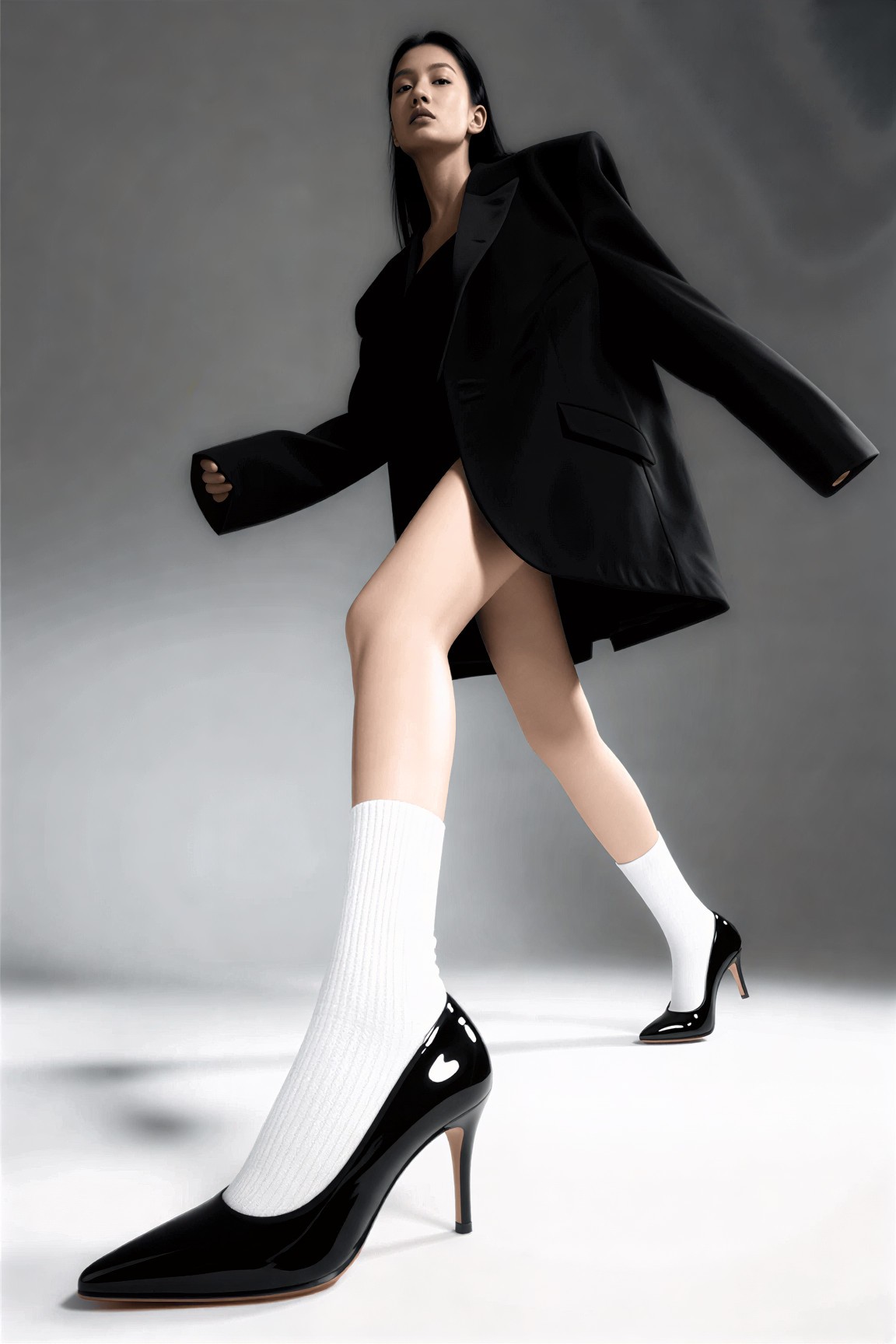 Low anlgle shot of the woman in black dress